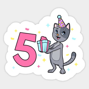 I am 5 with cat - girl birthday 5 years old Sticker